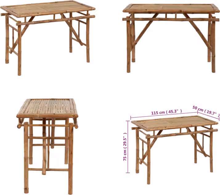 vidaXL Tavolo da giardino pieghevole 115x50x75 cm in bambù - Tavolo da giardino pieghevole - Tavoli da giardino pieghevoli - Tavolo da campeggio pieghevole - Tavolo da patio pieghevole