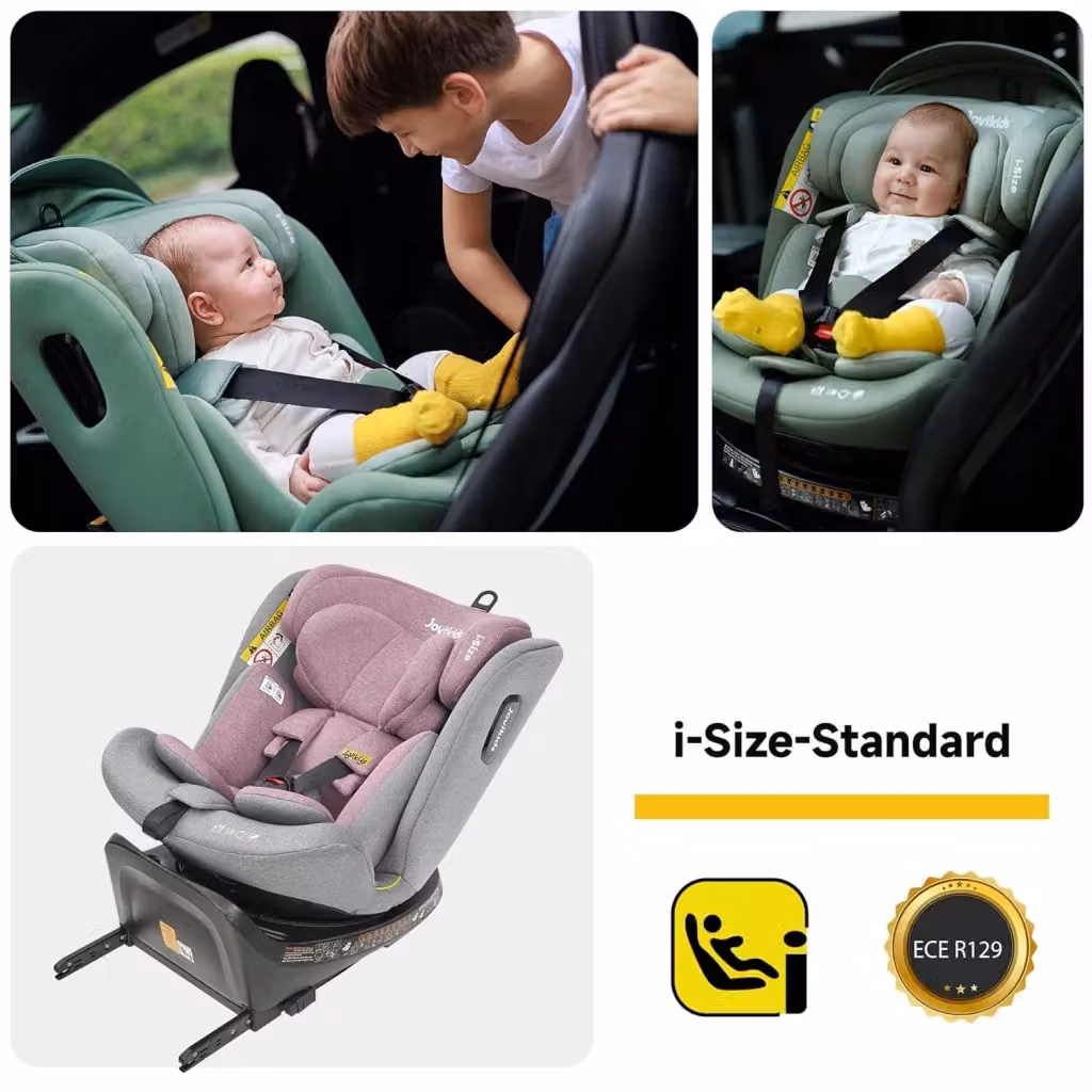 Seggiolino auto Mivray i-Size per bambini da 40 a 150 cm, girevole a 360° con sistema ISOFIX, colore rosa e grigio – 2