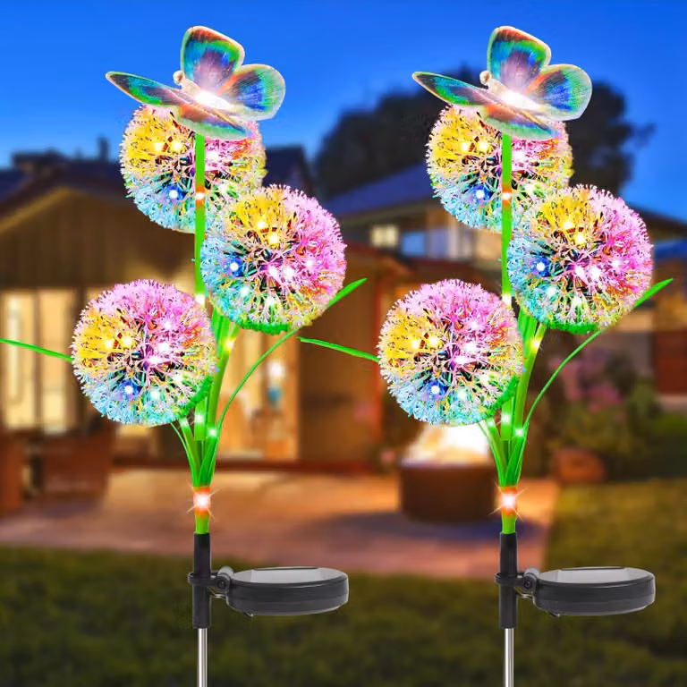 Lampade solari a forma di margherita, 2 pezzi, grado di protezione IP65, cambio di colore, tecnologia LED, 2 modalità