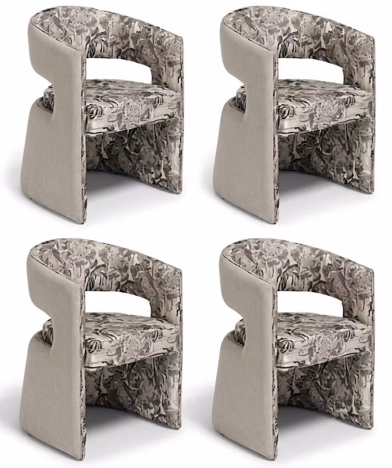 Set di sedie dal design moderno, colore grigio, tessuto con motivo, confortevoli, stabili ed eleganti