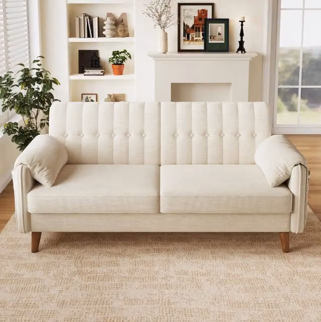 Divano a 2 posti in chenille beige 161;5 x 79 x 83;5 cm con struttura in ferro