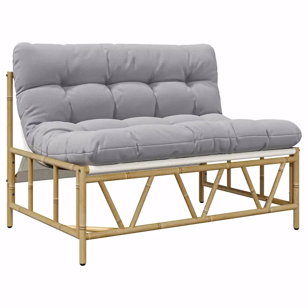 Panchina da giardino e terrazzo moderna vidaXL in metallo e bambù, Grigio, L: 110 cm, P: 74,5 cm, H: 71 cm – 2