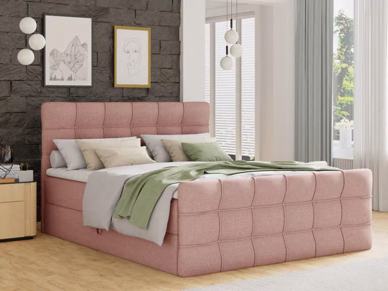 Letto boxspring Best Lux con pediera, 2 cassetti, materasso Bonell e topper (rosa (Inari 52), 180 x 200 cm)