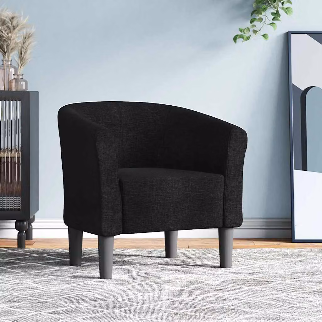 vidaXL Poltrona Cabriolet Moderna Nera in Tessuto con Braccioli e Struttura in Legno e Plastica L: 68 cm, P: 70 cm, H: 56 cm
