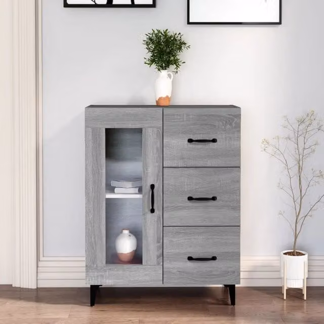 Credenza Buffet Armadio da Cucina Design Mania Grigio Sonoma in Legno Multistrato L: 69,5 cm, P: 34 cm, H: 90 cm – 1
