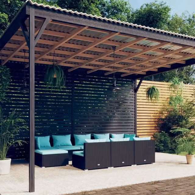 Set Divani da Giardino 10 pz con Cuscini in Polyrattan Nero 3102017