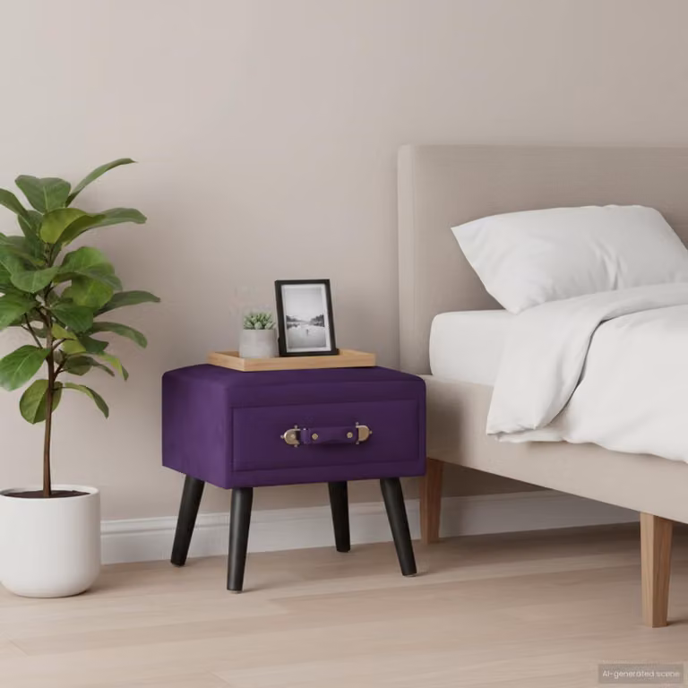 Set di 2 comodini vidaXL in velluto viola scuro con struttura in legno di pino, L/P/H: 40 x 35 x 40 cm