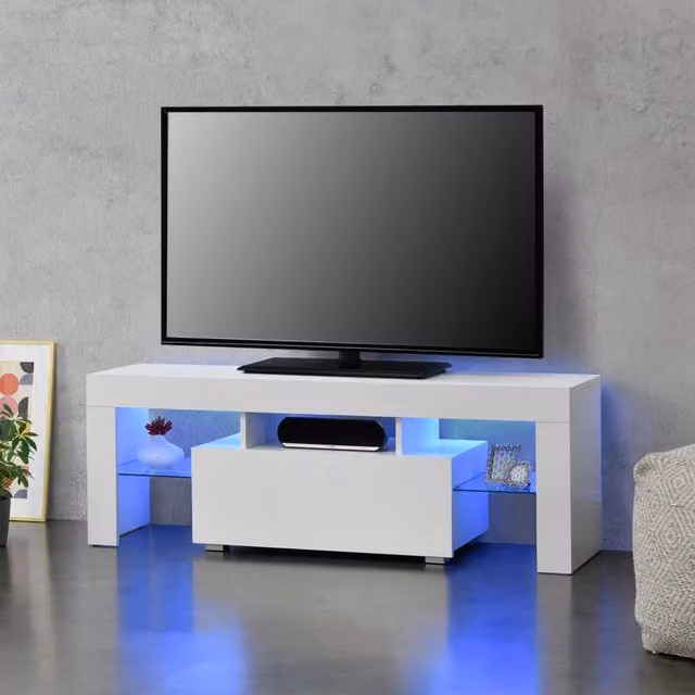 Mobile Porta TV Grimsey en.casa con Illuminazione LED RGB, Bianco, L/P/H: 130 x 35 x 45 cm
