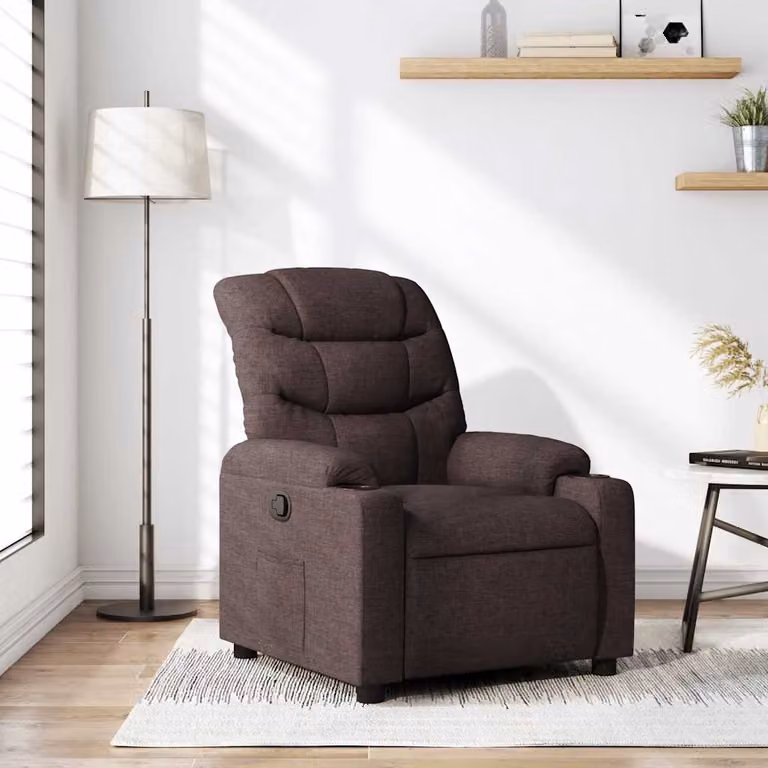 vidaXL Poltrona Reclinabile Relax in Tessuto Marrone con Braccioli e Apertura Automatica