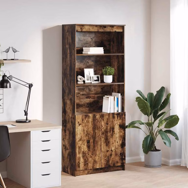 Credenza a parete vidaXL in legno rovere marrone con ante a battente e ripiani interni L/P/H: 70 x 35 x 180 cm
