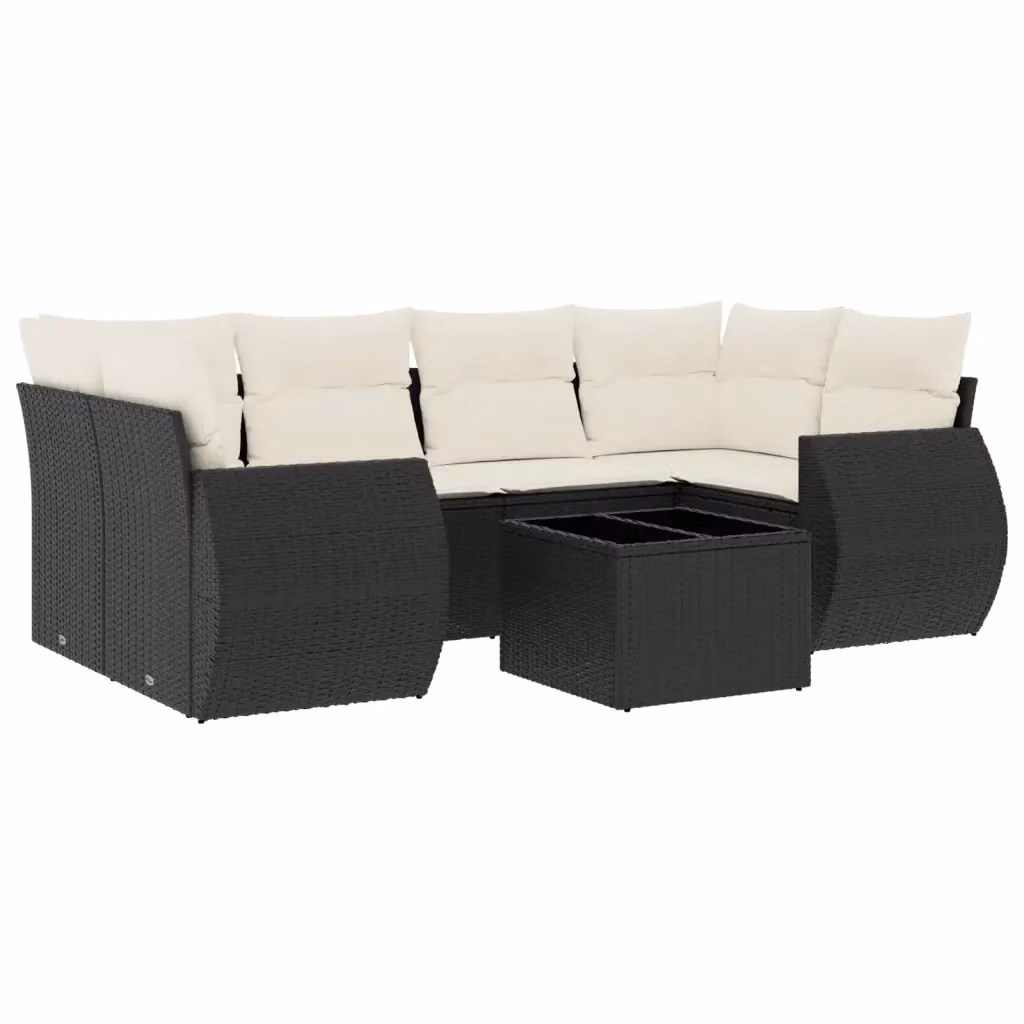 Set Divano da Giardino a L con Tavolino vidaXL, 7 Pezzi, Nero e Bianco con Cuscini e Struttura in Metallo – 2