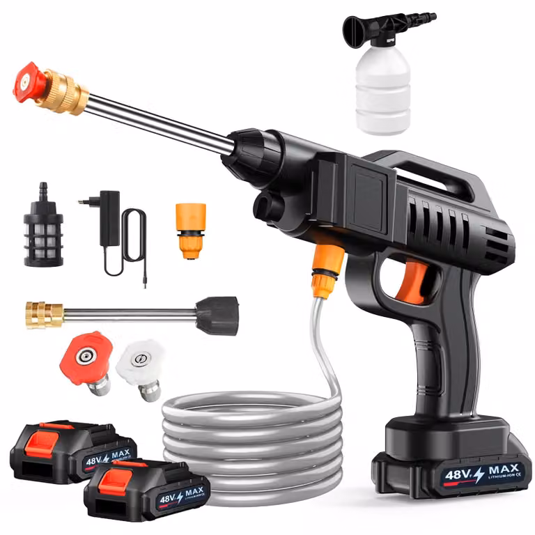 Idropulitrice a batteria - Pistola a spruzzo senza fili - Potenza: 1500 W - Sistema a 18 V - Include 2 batterie da 6000 mAh - Adatta per auto, casa e giardino