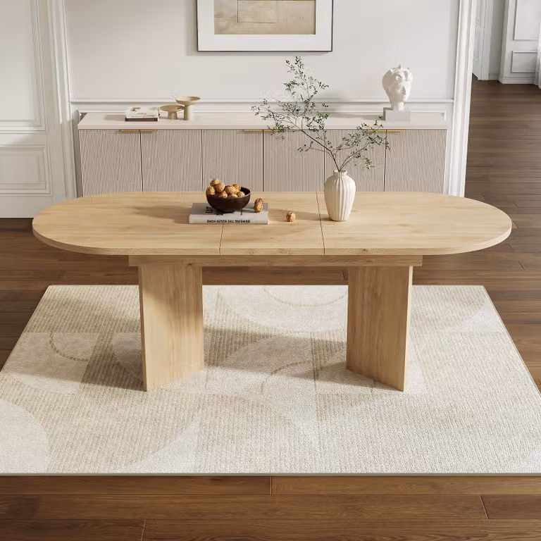 Tavolo da pranzo ovale Flieks Tavolo da cucina con piano allungabile, tavolo da sala da pranzo per 6-8 persone, 140-180x90x75 cm, finitura naturale