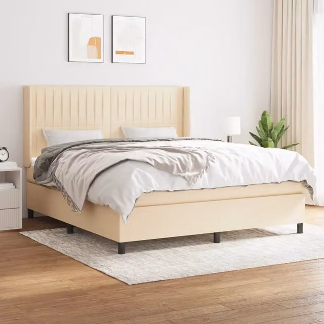 Letto Ibrido con Giroletto a Molle e Materasso vidaXL in Tessuto Beige e Bianco L/P/H: 183 x 203 x 128 cm