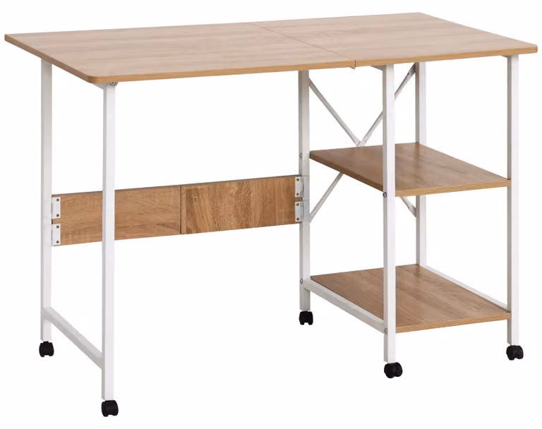 Tavolo pieghevole - Scrivania portatile per computer - Con ruote - Struttura in metallo - Piano in MDF - 107 x 55 x 76 cm - Colore naturale