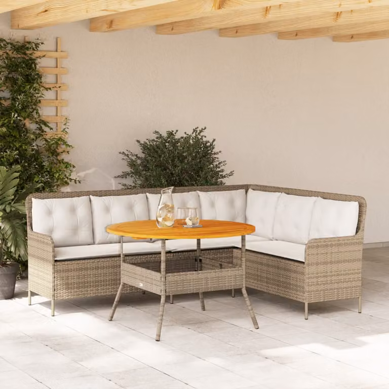 Set di Divani da Giardino vidaXL a Forma di L in Polyrattan con Cuscini Beige e Tavolino da Esterno