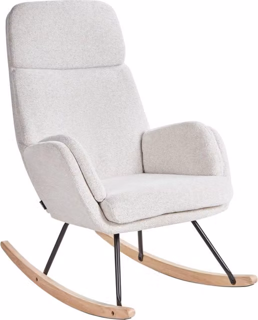 Sedia a dondolo Beliani in tessuto beige con gambe in legno e metallo per soggiorno e camera da letto