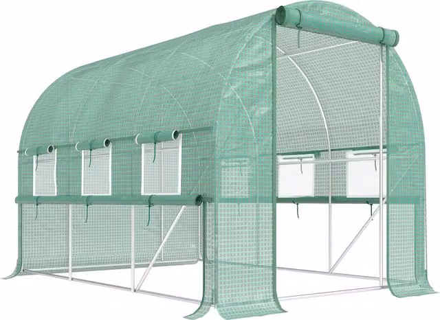 Outsunny Serra per Orto in Acciaio con Copertura PE e Porte con Zip, Verde, L/P/H: 300 x 200 x 200 cm – 1