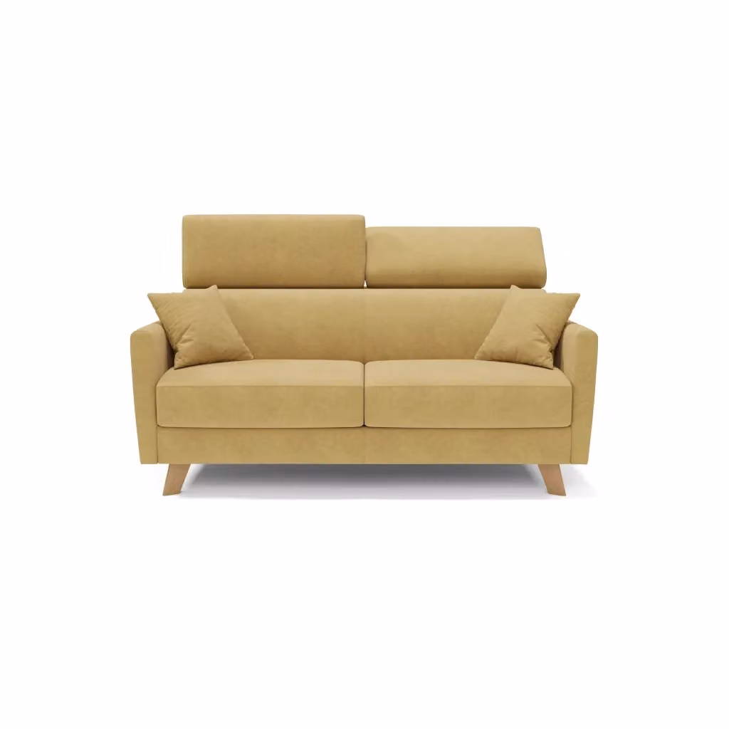 Divano letto matrimoniale Francy Divani.Store in tessuto giallo con poggiatesta regolabili, L: 180 cm, Materasso: 140 x 197 cm – 2