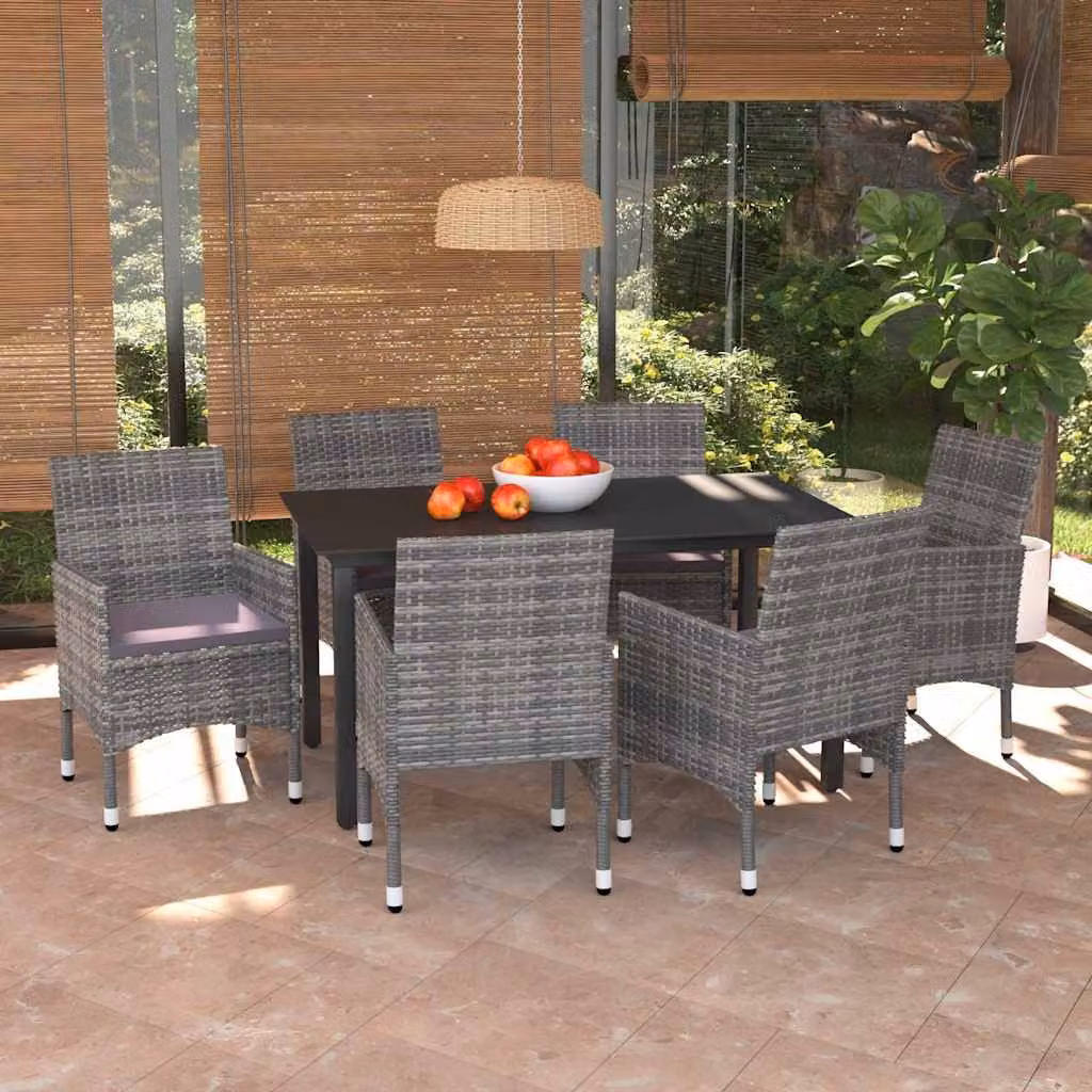 vidaXL Set da Pranzo da Giardino 7 pz in Polyrattan e Vetro Grigio e Nero