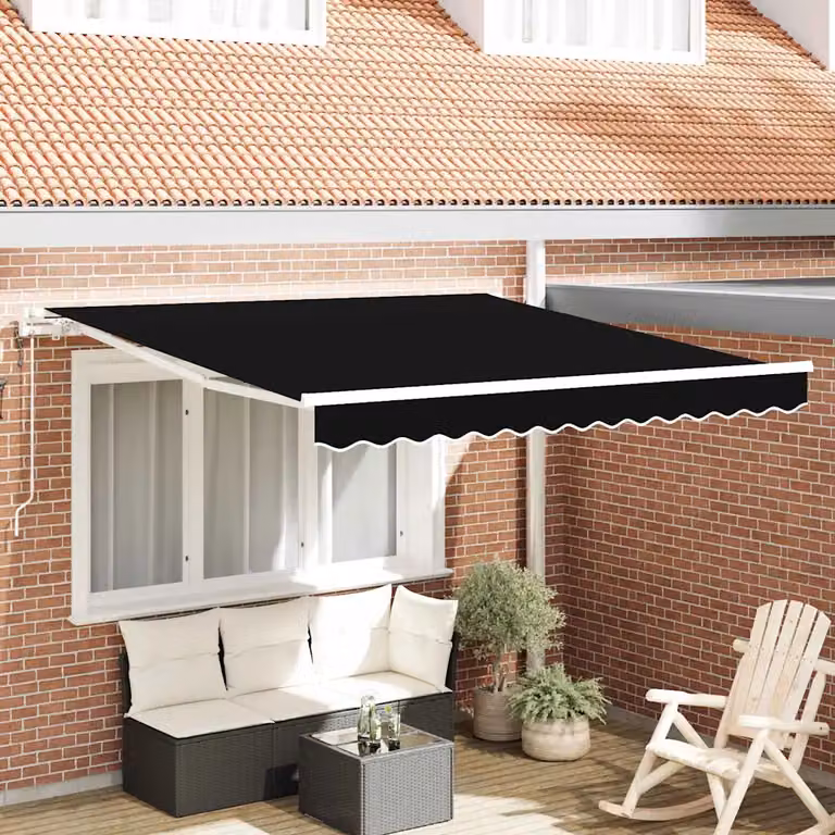 Tenda retrattile vidaXL con bracci pieghevoli in alluminio e tessuto in poliestere, colore nero, L: 300 cm x P: 250 cm