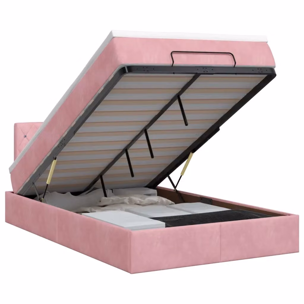 Letto ottomano con materasso ibrido vidaXL in velluto rosa e bianco L/P/H: 200 x 120 x 88 cm – 2