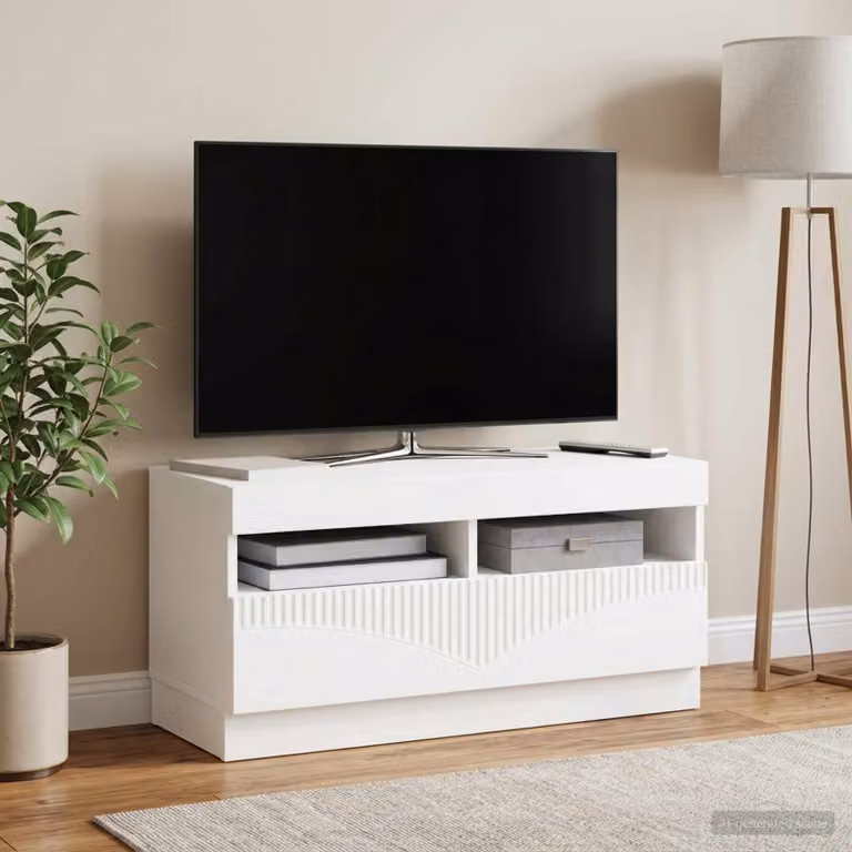Mobile TV LED vidaXL Bianco, Design Moderno con Illuminazione Integrata e Compartimenti Media, L/P/H: 81 x 35 x 40 cm