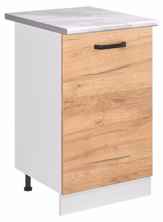 Mobiletto base cucina Vicco R-Line Rovere dorato/Bianco 50 cm piano di lavoro Marmo, Model 70090