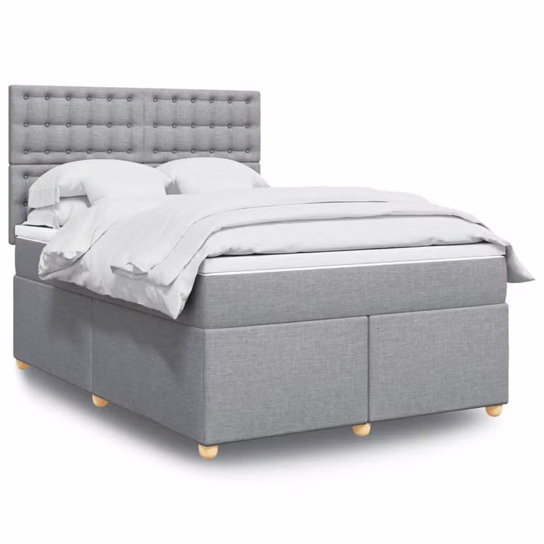 vidaXL Letto Ibrido con Giroletto a Molle e Materasso in Tessuto Grigio e Bianco L/P/H: 200 x 140 x 150,5 cm
