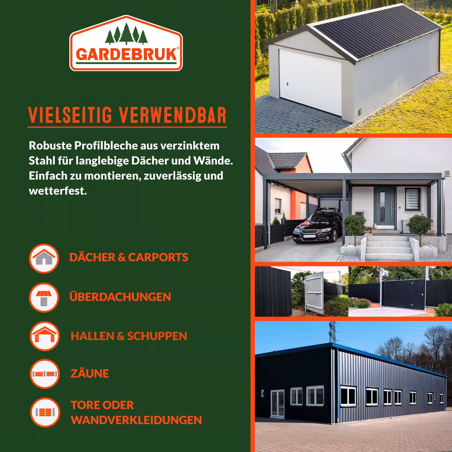 Set di 24 lamiere trapezoidali in acciaio zincato GARDEBRUK, colore antracite, L: 129 cm, P: 46 cm, copertura totale 14 m² – 2