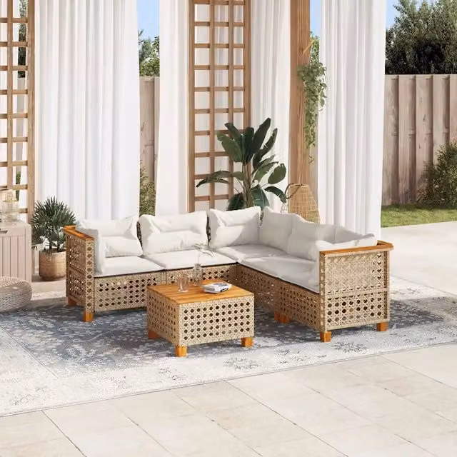 Set Divano da Giardino 6 pz con Cuscini Beige in Polyrattan 3261832