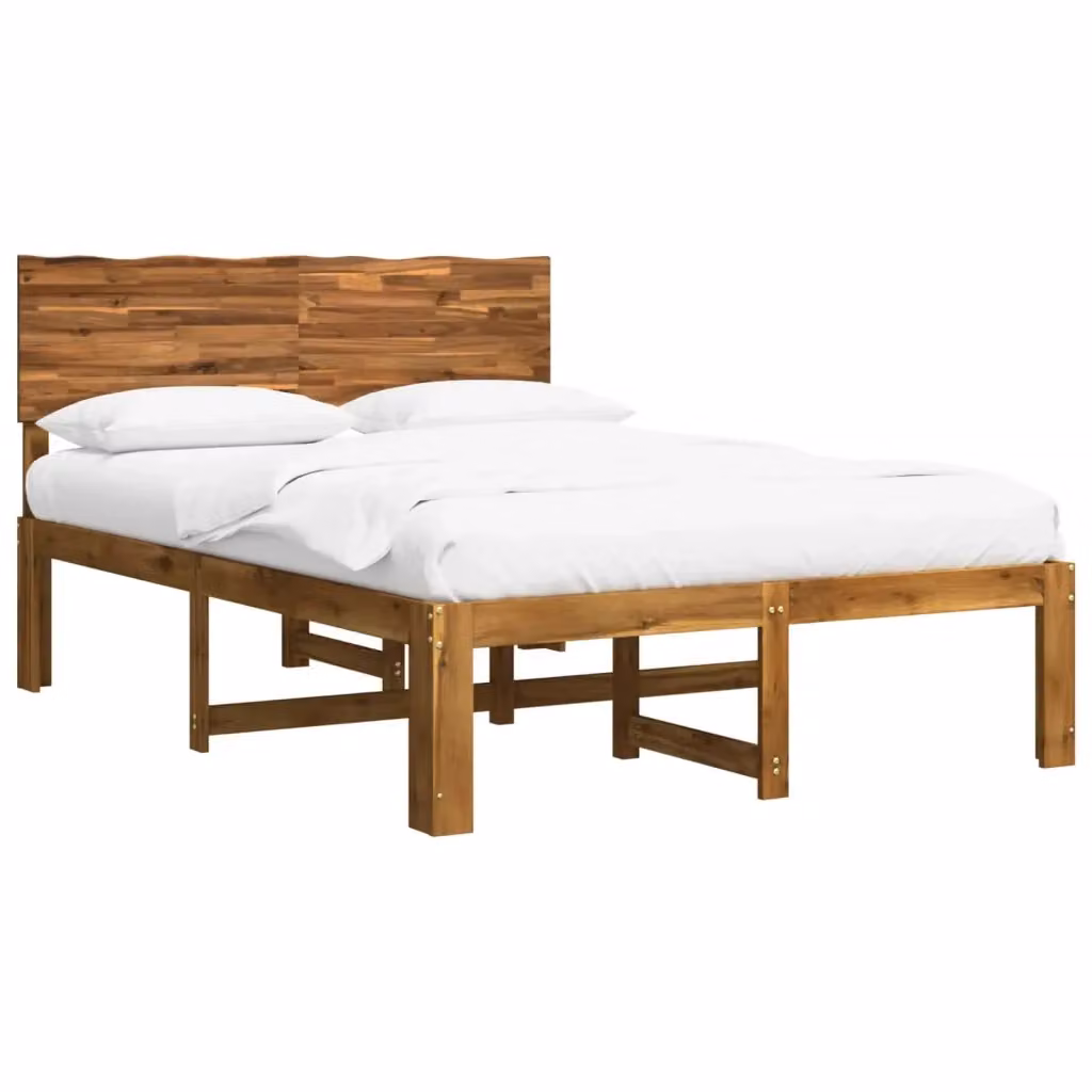Letto matrimoniale moderno vidaXL in legno di acacia naturale con testiera, colore marrone, L/P/H: 140 x 190 x 101 cm – 2