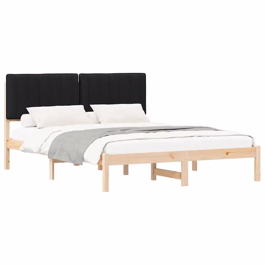Letto con Testiera Rivestita vidaXL in Pino Massello Nero 160 x 200 cm – 2