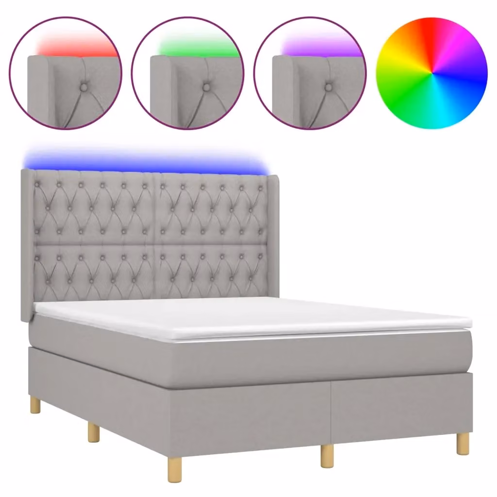 Letto Ibrido con Materasso e Illuminazione LED vidaXL in Tessuto Grigio L/P/H: 140 x 190 x 31 cm – 2