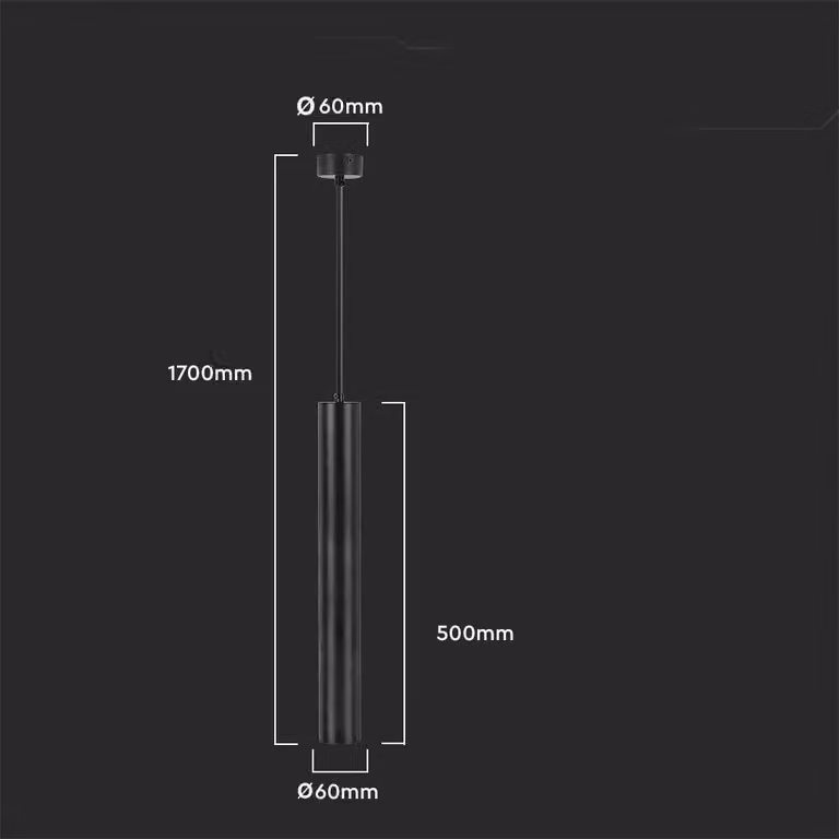 V-TAC VT-976 Lampadario led portafaretto pendente a sospensione GU10 in alluminio nero D:60*500MM - sku 6687
