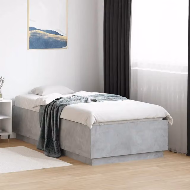 Letto singolo vidaXL con luci LED sottobasso e porta USB, Grigio, L 90 x P 190 cm
