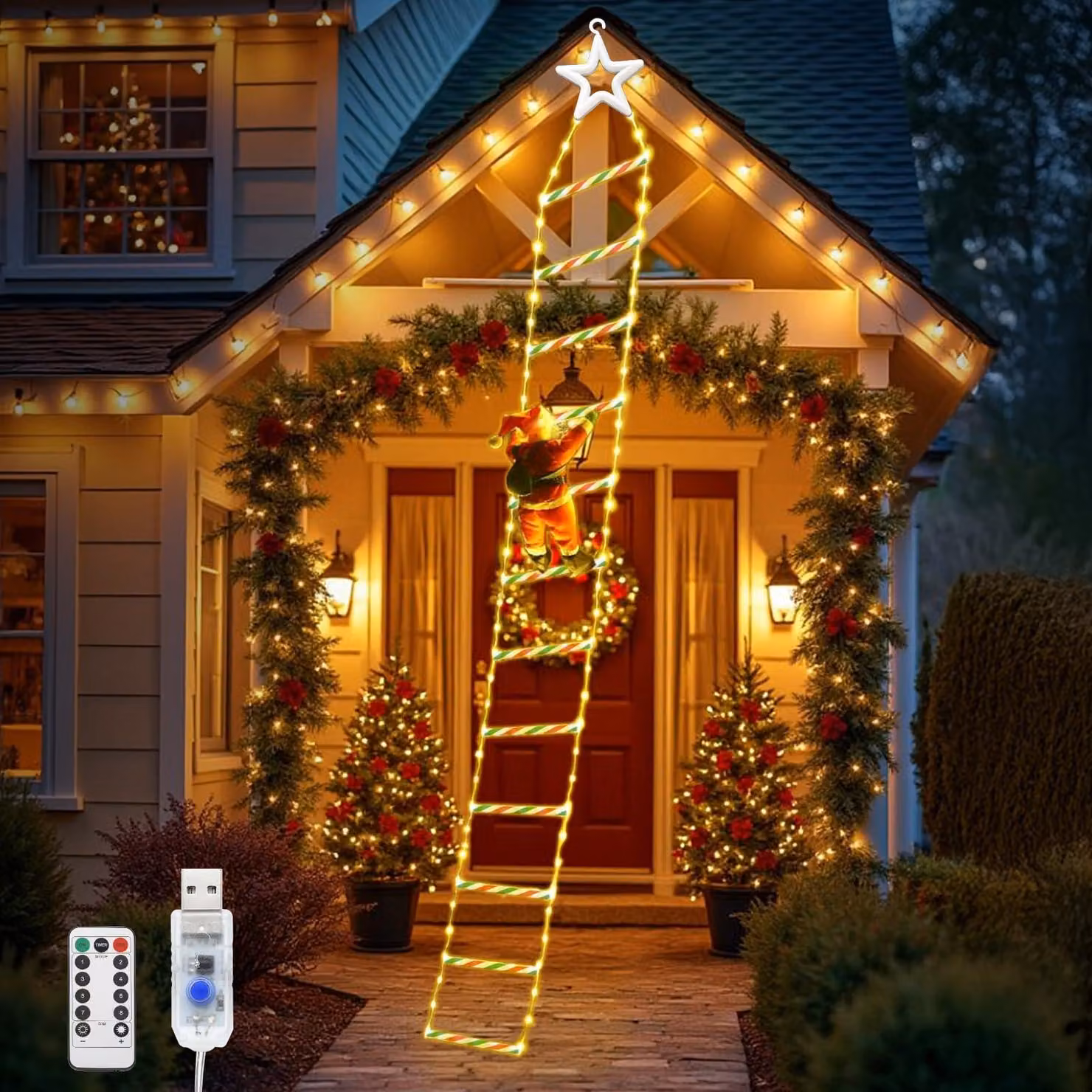 Catena luminosa a LED a forma di Babbo Natale, lunghezza 3 metri, 240 LED, grado di protezione IP65