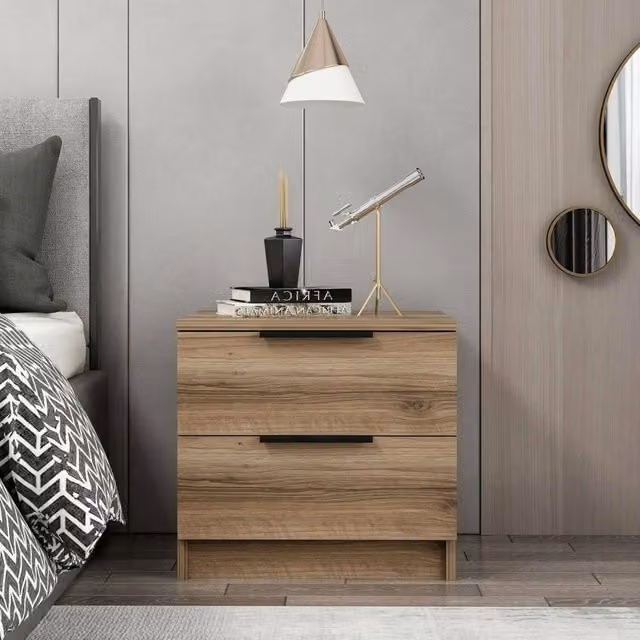 Comodino DMORA moderno con 2 cassetti in legno marrone