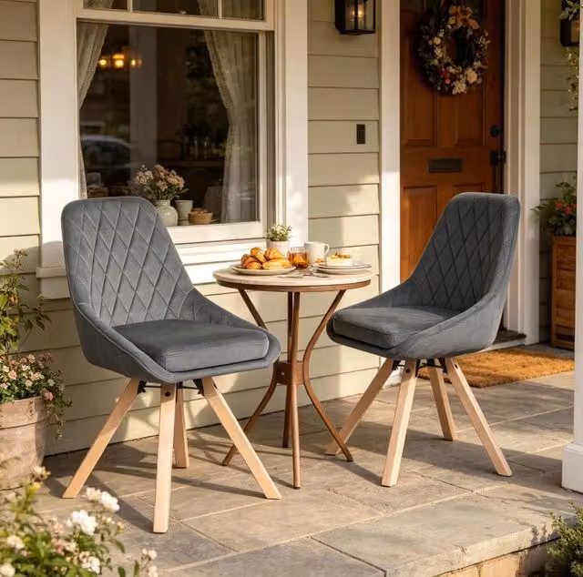 Set 2 sedie da pranzo ULEVR girevoli a 360¡ã, in velluto grigio scuro con gambe in legno di faggio