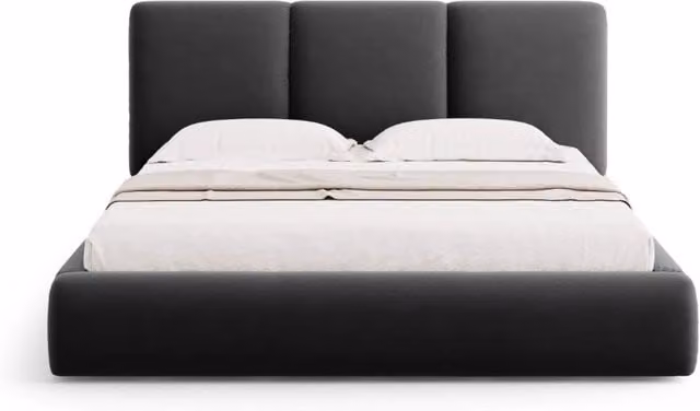 Letto con cassettone e testiera Nicolas di Cosmopolitan Design in velluto grigio antracite L: 160 cm, P: 200 cm – 1