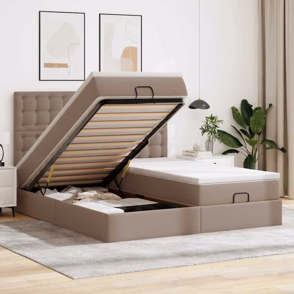 vidaXL Letto Contenitore con Materasso e LED in Similpelle Colore Cappuccino L: 180 cm, P: 200 cm, H: 280 cm