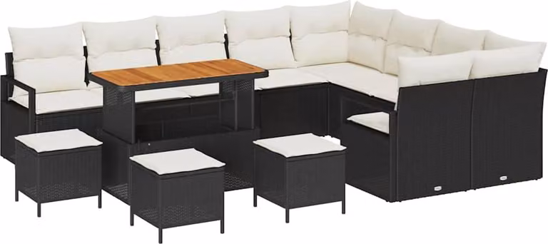 Set Divano da Giardino con cuscino 13 pcs Nero polyrattan