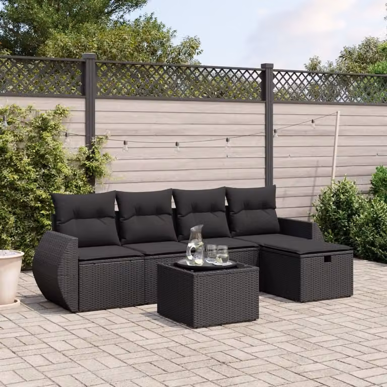 Maison Exclusive - Set da giardino 6 pezzi con cuscini in polyrattan nero