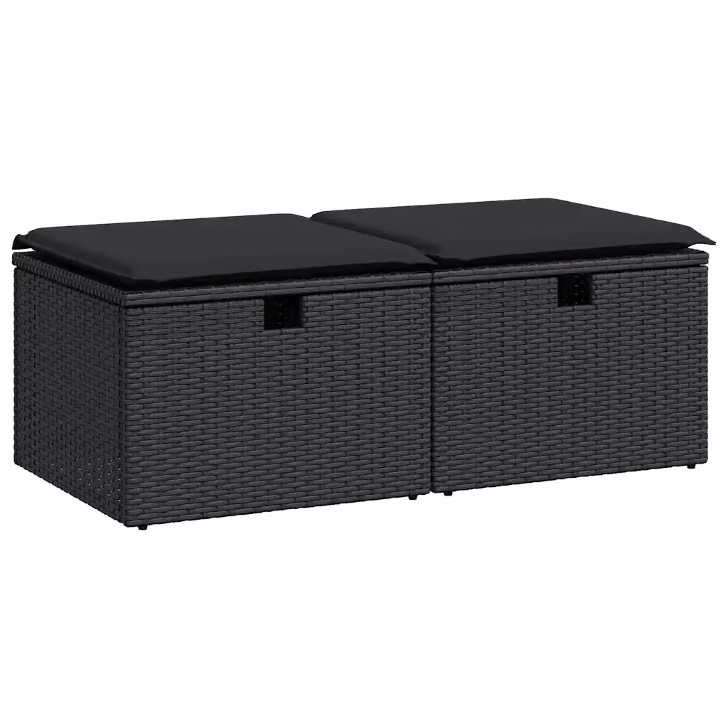 Set di Divani da Giardino con Ottoman vidaXL, Colore Nero, Struttura in Metallo e Polyrattan con Cuscini Imbottiti e Rivestimenti Rimovibili – 2