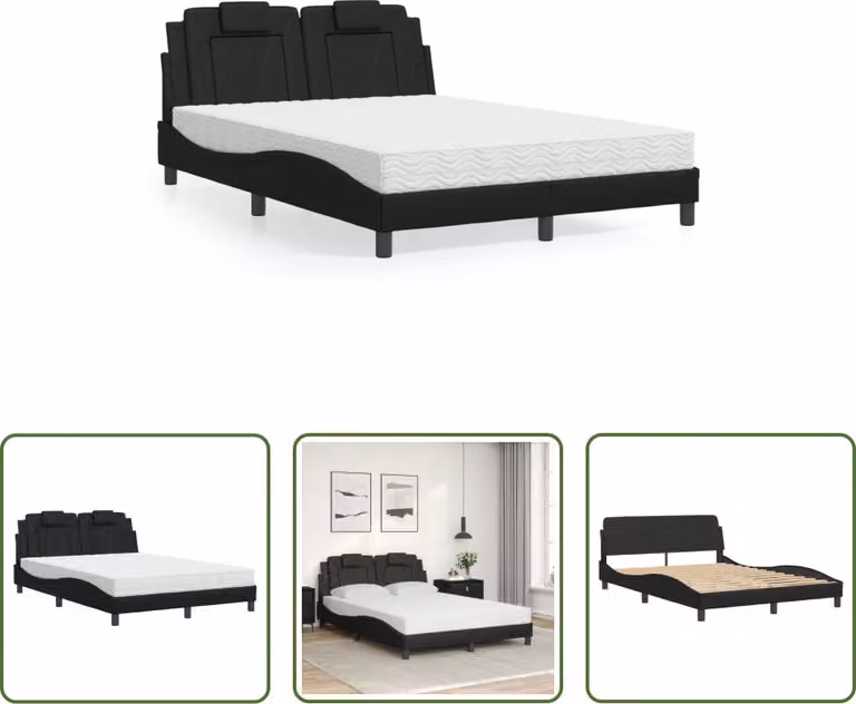 The Living Store Letto con materasso nero 120x200 cm in ecopelle