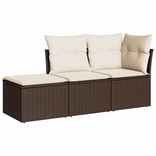 Set Divano da Giardino 3 pz | Set Salotto da Giardino con Cuscini Marrone in Polyrattan