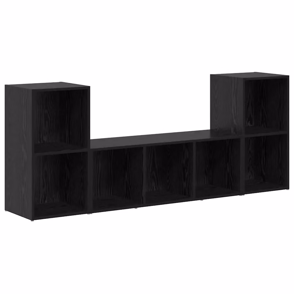 Set mobile TV moderno vidaXL da parete in 3 pezzi, colore nero e legno multistrato, L: 107 cm, P: 35 cm, H: 37 cm – 2