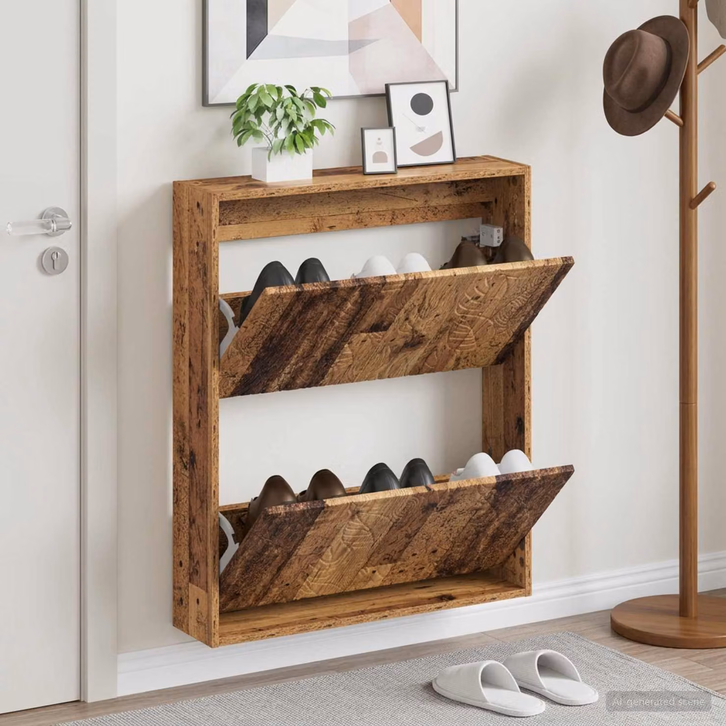 Mobiletto per scarpe da muro vidaXL DELFT in legno marrone L: 71 cm, P: 17 cm, H: 86 cm
