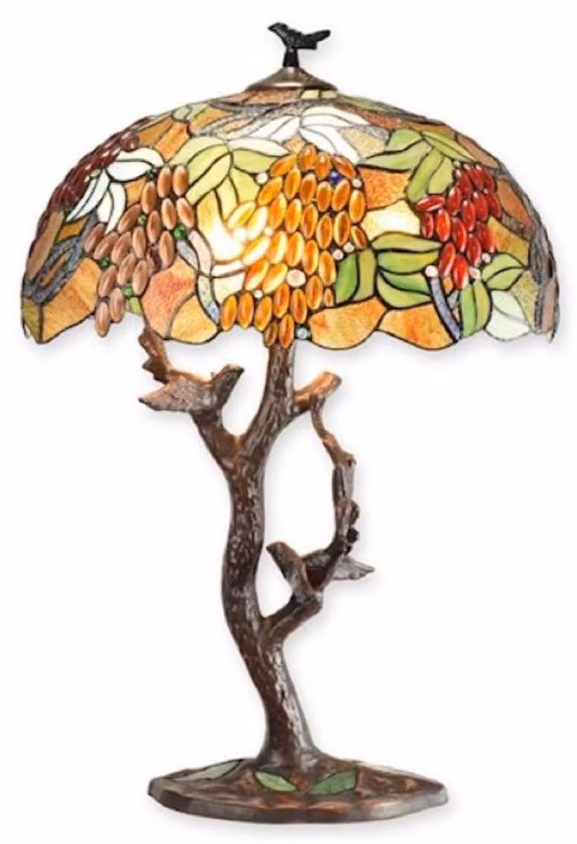 Casa Padrino lampada da tavolo Tiffany multicolore / marrone Ø 50 x H. 76,5 cm - Lampada da tavolo Tiffany rotonda - Interni - Luci - Luci Tiffany