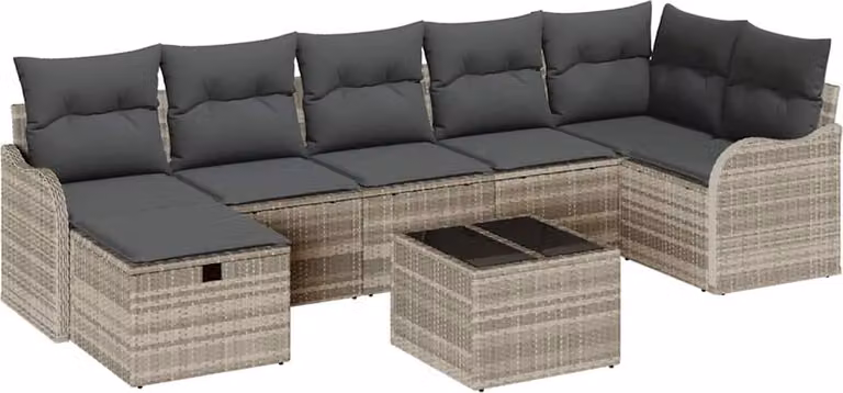 Set Divano da Giardino 8 pcs Grigio chiaro Poly Rattan